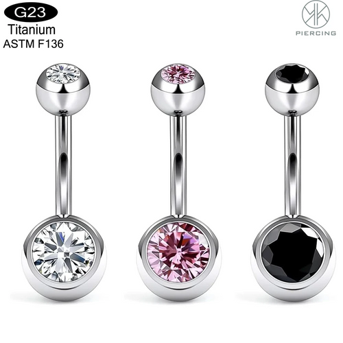 Titanium Belly Button Rings 1pcs 14G Curved Barbell with CZ Top 8mm 10mm Hypoallergenic Piercing Jewelry Women G23 Implant Grade