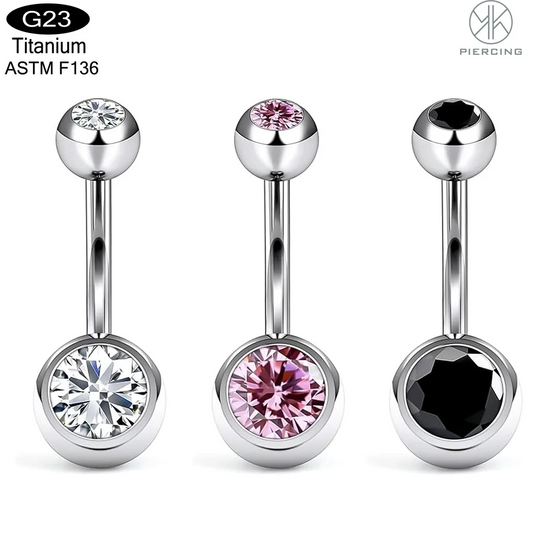 Titanium Belly Button Rings 1pcs 14G Curved Barbell with CZ Top 8mm 10mm Hypoallergenic Piercing Jewelry Women G23 Implant Grade