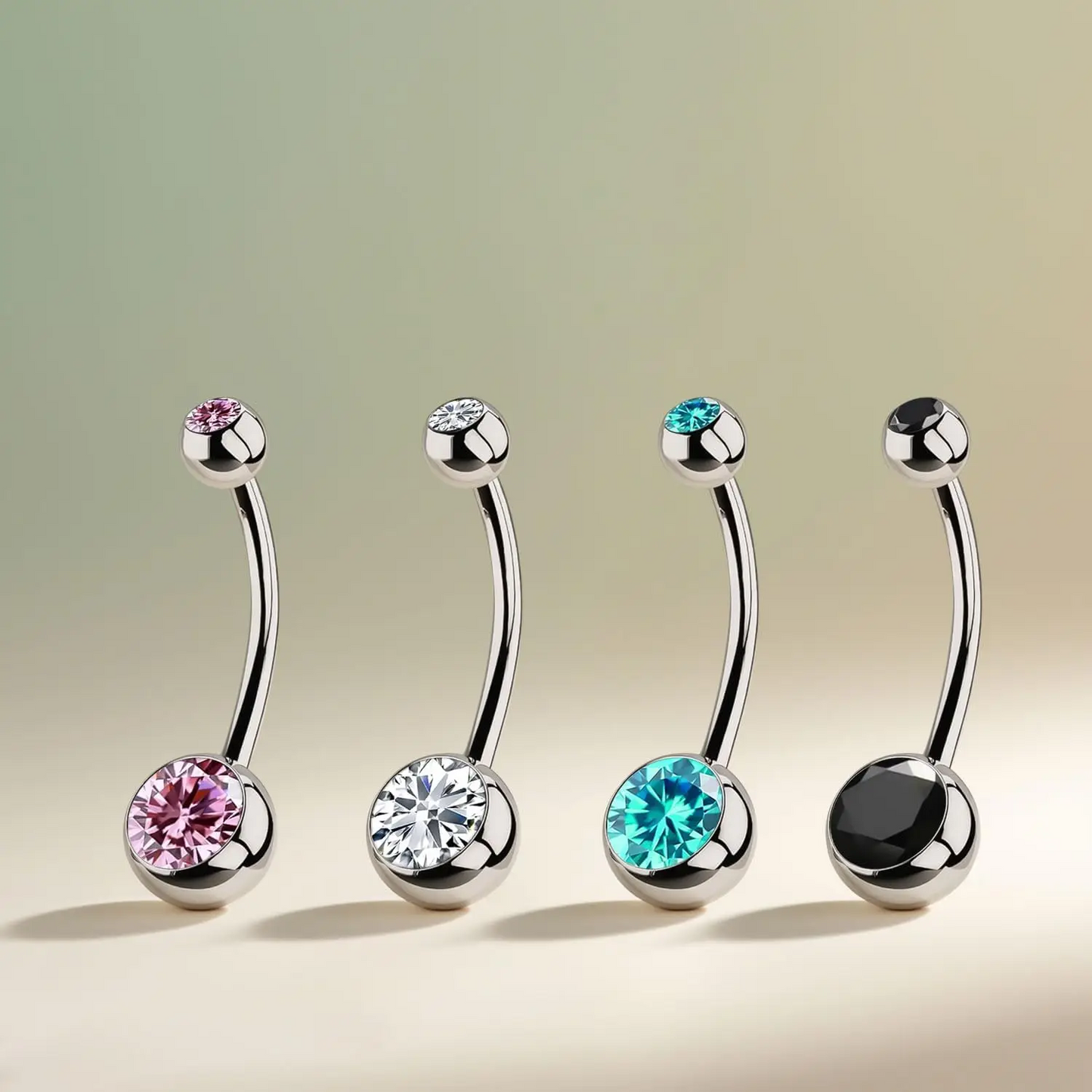 Titanium Belly Button Rings 1pcs 14G Curved Barbell with CZ Top 8mm 10mm Hypoallergenic Piercing Jewelry Women G23 Implant Grade