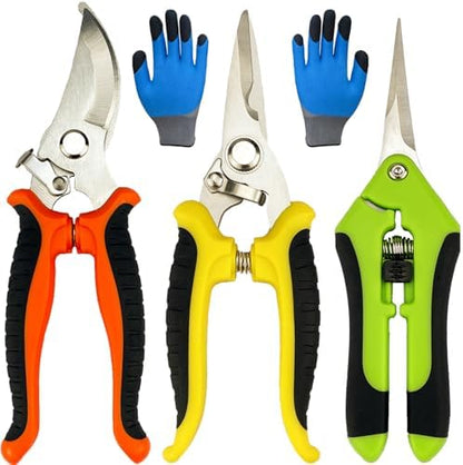 Pruning Shears, 4 Pack Garden Shears with Gardening gloves, Clippers Handheld, Stainless Steel Garden Snips, Lengnoyp Pruners for Gardening