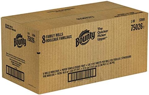 Ultra Absorbent Bounty Quick-Size Paper Towels – Family Pack (8 = 20 Regular Rolls) | 2X More Absorbent Kitchen Paper Towels