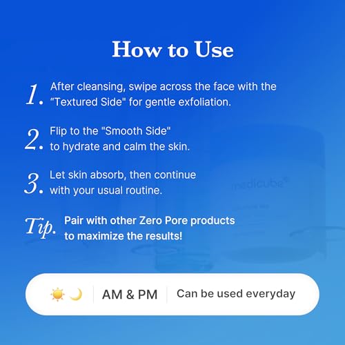 medicube Toner Pads Zero Pore Pad 2.0 | Dual-Textured Facial Pad for Exfoliation and Pore Care with 4.5% AHA Lactic Acid, 0.45% BHA Salicylic Acid | Ideal for All, Korean Skin Care, 70 Pads (1 Pack)