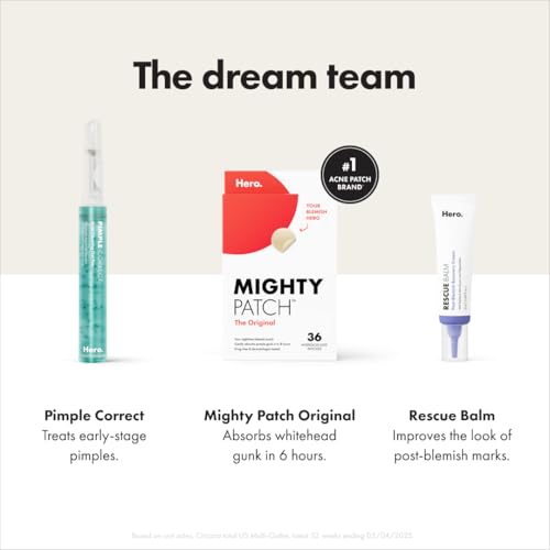 Mighty Patch Original Patch from Hero Cosmetics - #1 Hydrocolloid Acne Pimple Patches for Face, Shrinking Zits & Whiteheads in 1 Use, Nighttime Spot Pimple Stickers for Face, 36 Count