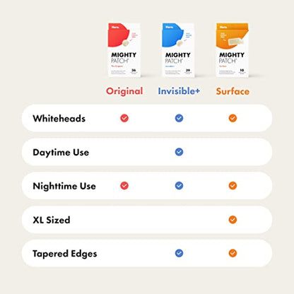 Mighty Patch Original Patch from Hero Cosmetics - #1 Hydrocolloid Acne Pimple Patches for Face, Shrinking Zits & Whiteheads in 1 Use, Nighttime Spot Pimple Stickers for Face, 36 Count