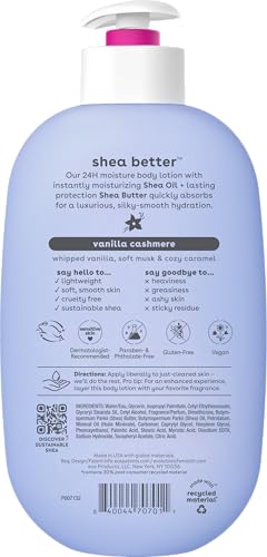 eos Shea Better Body Lotion Vanilla Cashmere, 24-Hour Moisture Skin Care, Lightweight & Non-Greasy, Natural Shea, Vegan, Vanilla Body Lotion, 16 fl oz