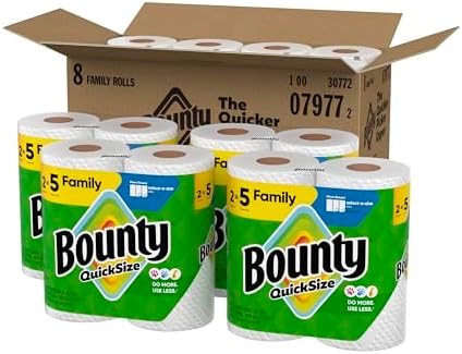 Ultra Absorbent Bounty Quick-Size Paper Towels – Family Pack (8 = 20 Regular Rolls) | 2X More Absorbent Kitchen Paper Towels