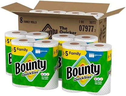 Ultra Absorbent Bounty Quick-Size Paper Towels – Family Pack (8 = 20 Regular Rolls) | 2X More Absorbent Kitchen Paper Towels