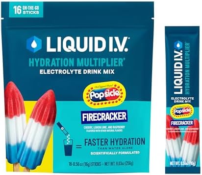 Liquid I.V. Hydration Multiplier Popsicle Firecracker Electrolyte Drink Mix – Fast Hydration Powder Sticks, Cherry Lemon Lime & Blue Raspberry Flavor