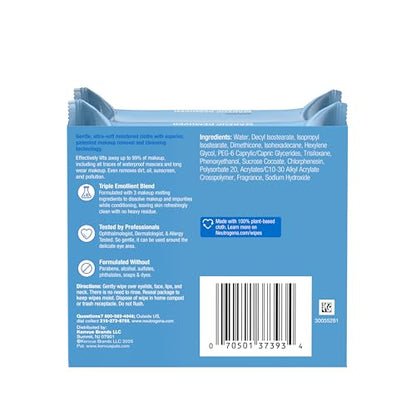 Neutrogena Makeup Remover Wipes Micellar Alcohol-Free Face Towelettes Remove Waterproof Mascara & Oil, Compostable 100% Plant-Based Cloth, Dermatologist & Ophthalmologist Tested, Twin Pack 2 x 25 ct
