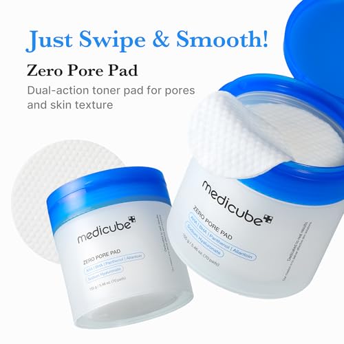 medicube Toner Pads Zero Pore Pad 2.0 | Dual-Textured Facial Pad for Exfoliation and Pore Care with 4.5% AHA Lactic Acid, 0.45% BHA Salicylic Acid | Ideal for All, Korean Skin Care, 70 Pads (1 Pack)