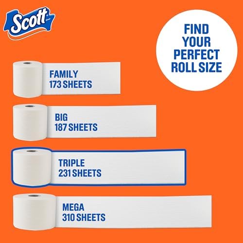 Scott ComfortPlus Toilet Paper, 12 Triple Rolls, 231 Sheets per Roll, Septic-Safe, 1-Ply Toilet Tissue (Packaging May Vary)