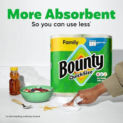 Ultra Absorbent Bounty Quick-Size Paper Towels – Family Pack (8 = 20 Regular Rolls) | 2X More Absorbent Kitchen Paper Towels