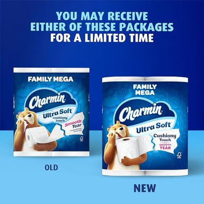 Charmin Ultra Soft Cushiony Touch Toilet Paper, 24 Family Mega = 123 Regular Rolls, White