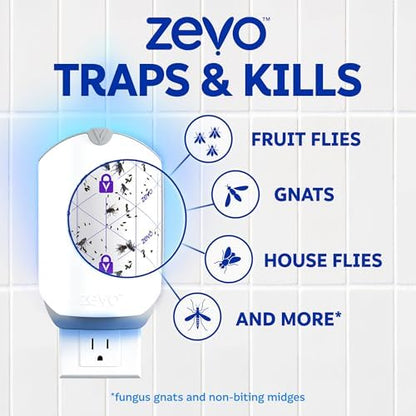 Zevo Flying Insect Trap Official Refill Cartridges - Fits Both Zevo Trap & MAX Indoor Fly Trap - Authentic Trap+Lock Technology to Catch Gnats, House & Fruit Flies (4 Official Refill Cartridges)