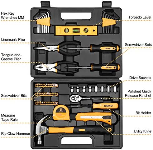 DEKOPRO 65 Pieces Tool Set General Household Hand Tool Kit with Storage Case Plastic ToolBox
