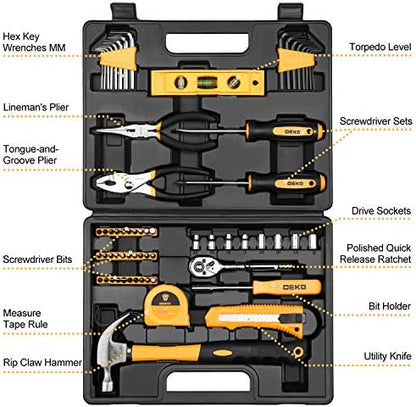 DEKOPRO 65 Pieces Tool Set General Household Hand Tool Kit with Storage Case Plastic ToolBox