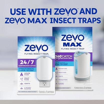 Zevo Flying Insect Trap Official Refill Cartridges - Fits Both Zevo Trap & MAX Indoor Fly Trap - Authentic Trap+Lock Technology to Catch Gnats, House & Fruit Flies (4 Official Refill Cartridges)