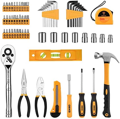 DEKOPRO 65 Pieces Tool Set General Household Hand Tool Kit with Storage Case Plastic ToolBox