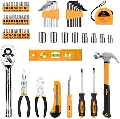 DEKOPRO 65 Pieces Tool Set General Household Hand Tool Kit with Storage Case Plastic ToolBox