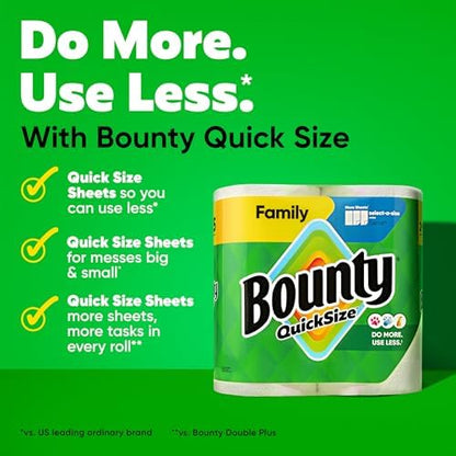 Ultra Absorbent Bounty Quick-Size Paper Towels – Family Pack (8 = 20 Regular Rolls) | 2X More Absorbent Kitchen Paper Towels