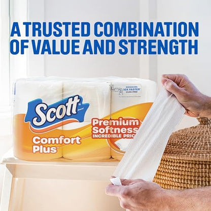 Scott ComfortPlus Toilet Paper, 12 Triple Rolls, 231 Sheets per Roll, Septic-Safe, 1-Ply Toilet Tissue (Packaging May Vary)