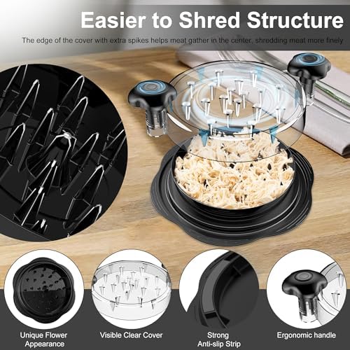 Chicken Shredder Large Chicken Breast Shredder Tool Twist with Brush&Fork, Visible Meat Shredder Machine, Strong Anti-Slip Strip, Ergonomic Handle, BPA Free, Suitable for Pork Beef Chicken