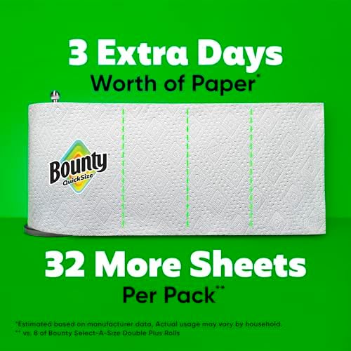 Ultra Absorbent Bounty Quick-Size Paper Towels – Family Pack (8 = 20 Regular Rolls) | 2X More Absorbent Kitchen Paper Towels