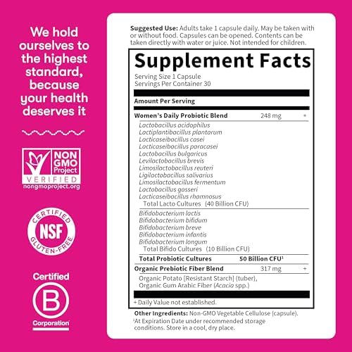 Garden of Life Once Daily Dr. Formulated Probiotics for Women 50 Billion CFU 16 Probiotic Strains with Organic Prebiotics for Digestive, Vaginal & Immune Health, Dairy Free, Shelf Stable 30 Capsules