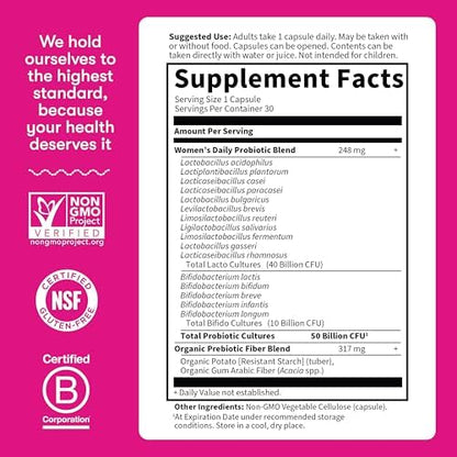 Garden of Life Once Daily Dr. Formulated Probiotics for Women 50 Billion CFU 16 Probiotic Strains with Organic Prebiotics for Digestive, Vaginal & Immune Health, Dairy Free, Shelf Stable 30 Capsules