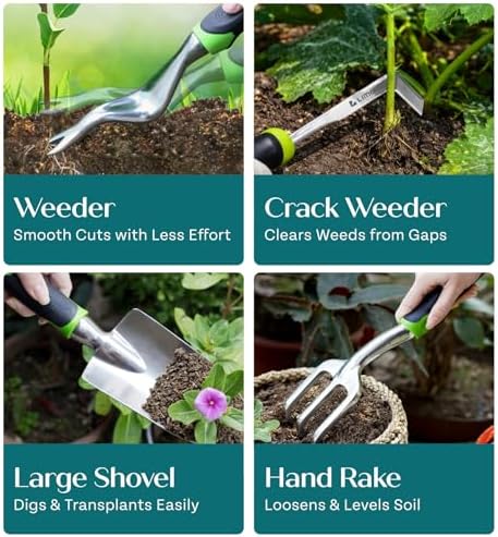 GROWIT Heavy Duty Gardening Tools - Gardening Gifts for Women, Men, Mom, Dad - Durable, Ergonomic Garden Tools Set