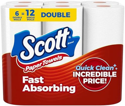 Scott Paper Towels, Choose-A-Sheet, 6 Double Rolls = 12 Regular Rolls (108 Sheets Per Roll)