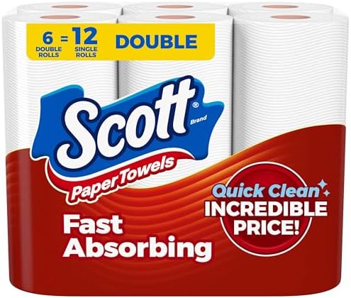 Scott Paper Towels, Choose-A-Sheet, 6 Double Rolls = 12 Regular Rolls (108 Sheets Per Roll)