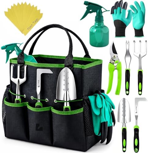 GROWIT Heavy Duty Gardening Tools - Gardening Gifts for Women, Men, Mom, Dad - Durable, Ergonomic Garden Tools Set