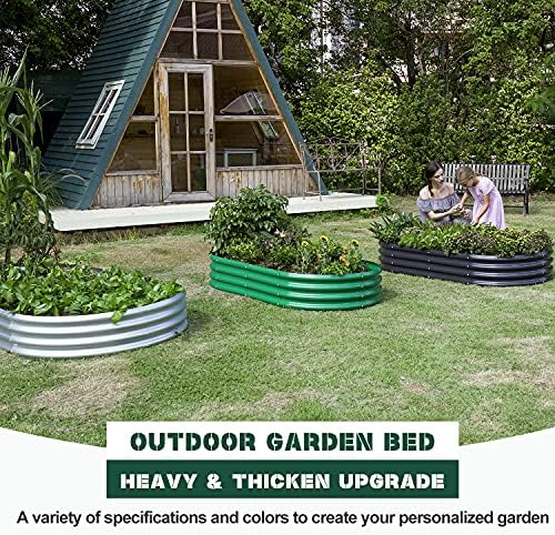 Land Guard Galvanized Raised Garden Bed Kit, Galvanized Planter Garden Boxes Outdoor, Oval Large Metal Raised Garden Beds for Vegetables…………