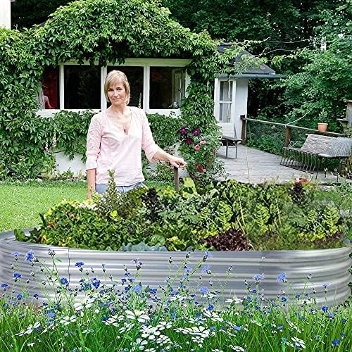 Land Guard Galvanized Raised Garden Bed Kit, Galvanized Planter Garden Boxes Outdoor, Oval Large Metal Raised Garden Beds for Vegetables…………