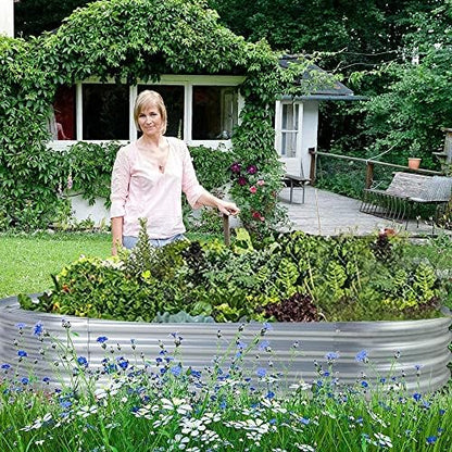 Land Guard Galvanized Raised Garden Bed Kit, Galvanized Planter Garden Boxes Outdoor, Oval Large Metal Raised Garden Beds for Vegetables…………