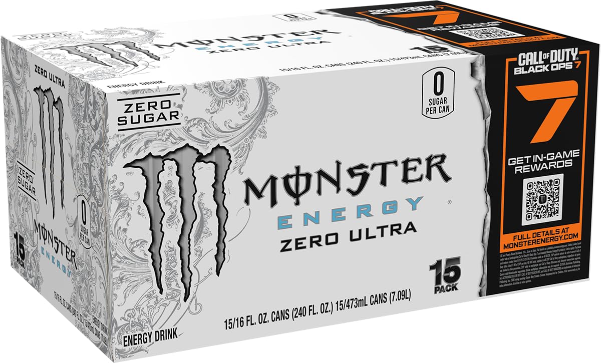 Monster Energy Zero Ultra, Sugar Free Energy Drink, 16 Ounce | Pack of 15