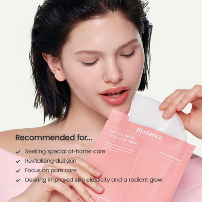 BIODANCE Bio-Collagen Real Deep Mask, Hydrating Overnight Hydrogel Mask, Pore Minimizing, Elasticity, Plumping Improvement, Korean Skin Care | 1.19oz(34g) x 4ea