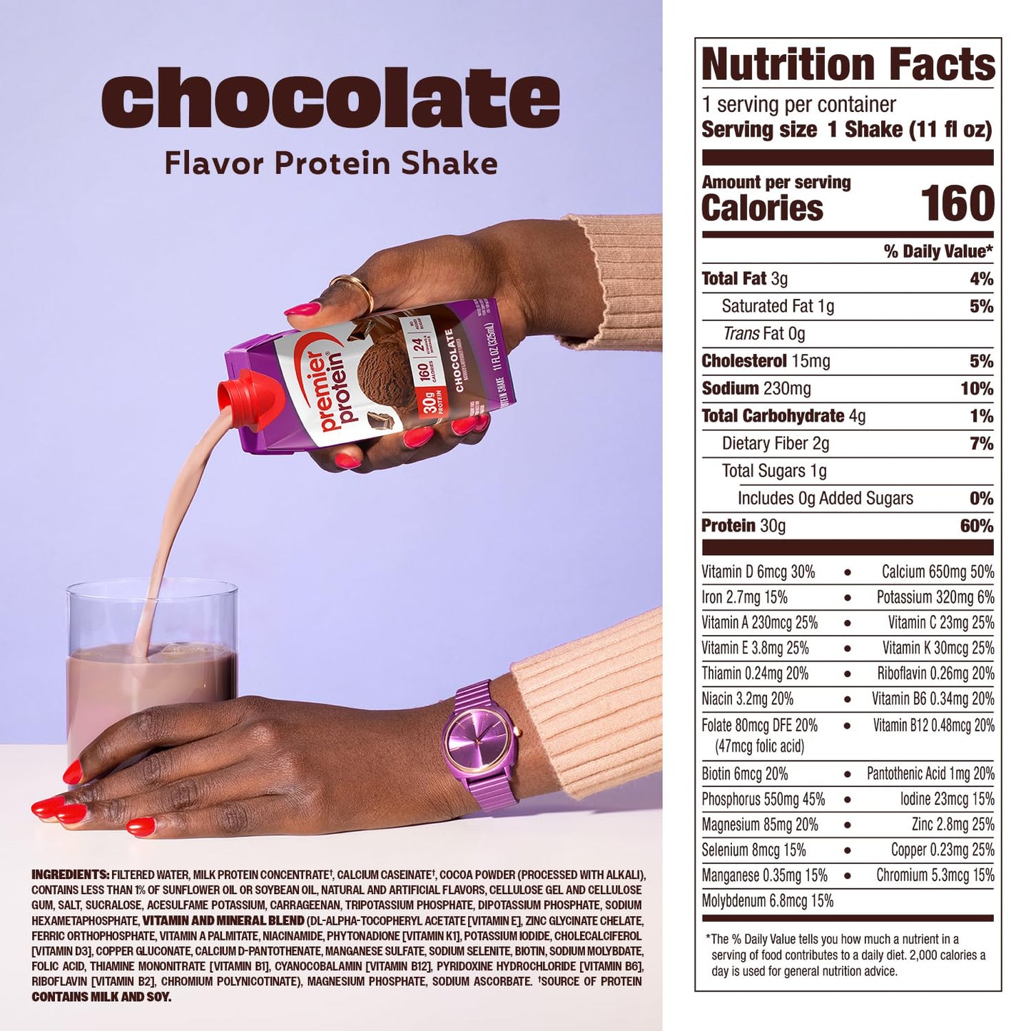 Premier Protein Shake, Chocolate, 30g Protein, No Added Sugar, 24 Vitamins & Minerals to Support Immune Health, 11 fl oz, 12 Pack (Packaging May Vary)