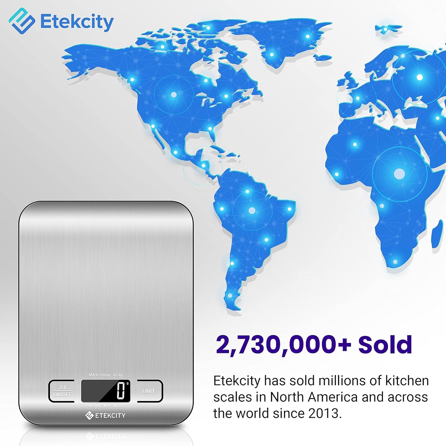 Etekcity Food Kitchen Scale, Digital Grams and Ounces for Weight Loss, Baking, Cooking, Keto and Meal Prep, LCD Display, Medium, 304 Stainless Steel