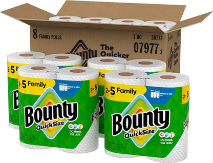 Bounty Quick Size Paper Towels, White, 8 Family Rolls
