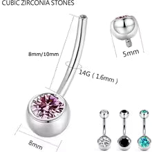 Titanium Belly Button Rings 1pcs 14G Curved Barbell with CZ Top 8mm 10mm Hypoallergenic Piercing Jewelry Women G23 Implant Grade